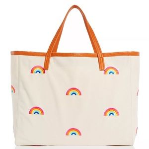 Kurt Geiger London Violet Rainbow Print Natural Large Canvas Fabric Tote Bag